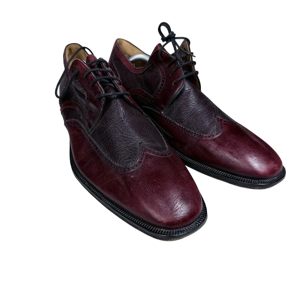 E.T. Wright Wingtip Oxfords Mens 11 B Burgundy Two Tone Leather Brogue Shoes